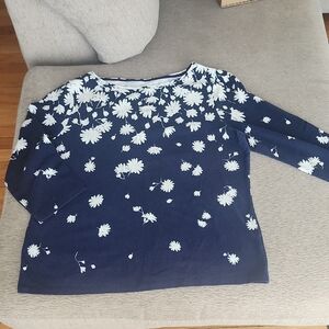 Talbots Dark Blue Daisy Long Sleeve Tee